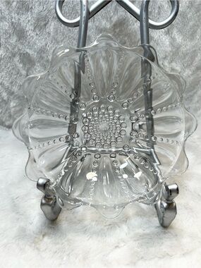 Vintage Federal Glass Jewelry Trinket Dish Bubble Pattern Scalloped Edge